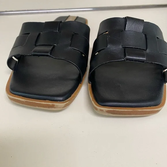 Franco Sarto Mazy Black Leather Woven Square Toe Slide Sandals Size 11 - Picture 2 of 10